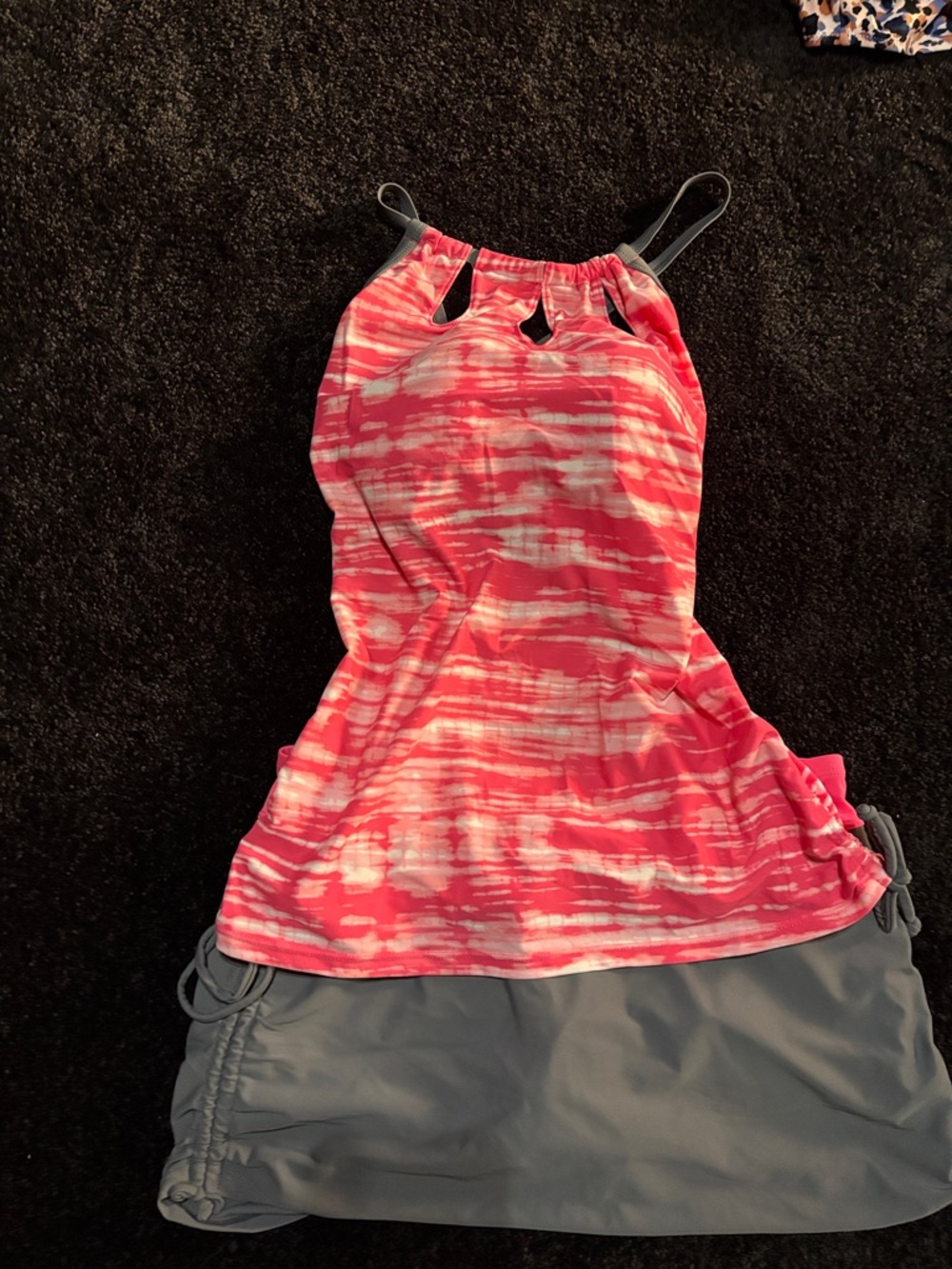Free Country Pink & White Patterned Tankini with Gray Swim Skirt